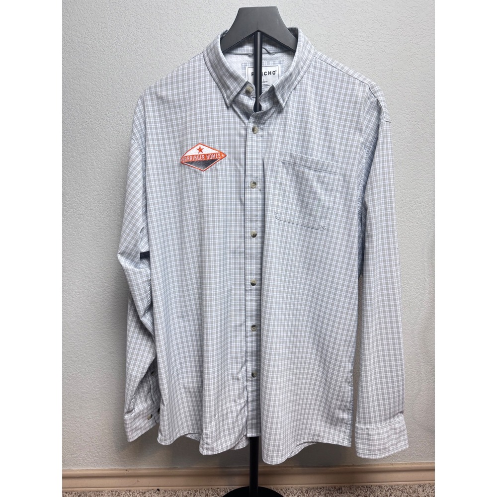 Poncho Outdoors Mens Large Regular Fit Performance Shirt Gray Blue Plaid L/S